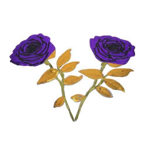 DOITOOL 2 Stück Gestickter Stoffstempel Schild Rosa An nähen Kleiderflicken stiegen Form Bügeln auf Applikationen Rosenbrosche für Damen Rosenkorsagennadel Broschennadel Pailletten Violett von DOITOOL