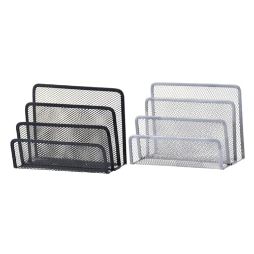 DOITOOL 2 Stück Metall Briefablage Vertikaler Aktenhalter und Schreibtisch Organizer für Briefe Magazine und Dokumente Schwarz und Silber für Büro und Zuhause von DOITOOL