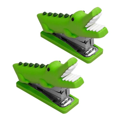 DOITOOL 2 Stück Mini Hefter wiederverwendbarer Hefter Handhefter Tischhefter Hefter mini Tier-Hefter- Hefter in Tierform Neuheit Hefter schöner Hefter Rostfreier Stahl Grün von DOITOOL