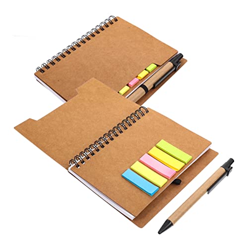 DOITOOL 2 Stück Spiral Notizbuch mit Haftnotizen Tragbares Notizheft für Studenten Praktisch für Notizen Planung und Kreative Ideen Kraftpapier Design von DOITOOL