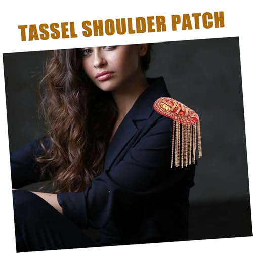 DOITOOL 2 Stück Teiliges Metall Punk Schulterepauletten mit Handgefertigten Perlen und Quasten Beaded Crystal Patches zum Aufnähen Brosche für Anzüge und Kostüme Rot von DOITOOL