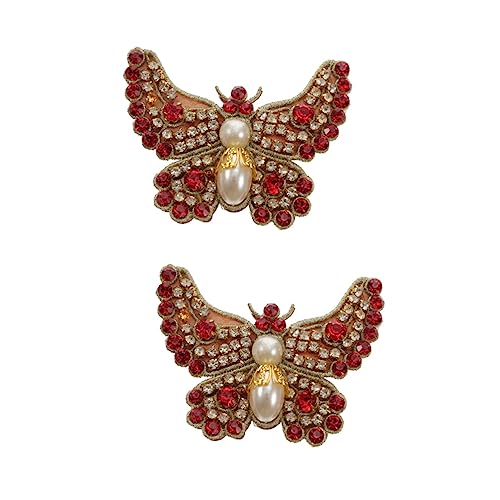DOITOOL 2 Stück Wasserdichter Schmetterling Bügelpatch mit Strasssteinen DIY Applikation für Jacken Schuhe Hochzeitskleidung und Basteldekoration Rote Modeverzierung von DOITOOL