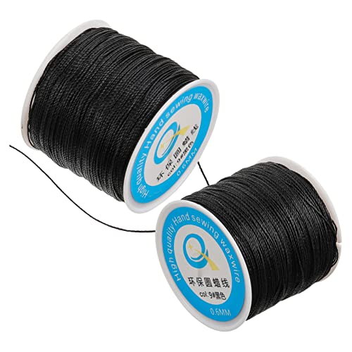 DOITOOL 2 Stück runder Wachsfaden Herstellung Polster Stickerei Stickfaden schwarzer Faden leathercrafting nähwerkzeug nähmaschine Bastelzubehör gewachste Fadenschnur nähen Polyester Black von DOITOOL