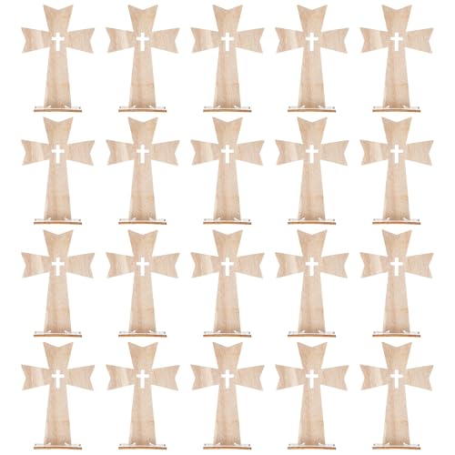 DOITOOL 20 Stück Holzkreuz-Dekorationen, beige Kreuz-Mittelstücke für Tische, für Zuhause, Kirche oder Urlaubsdekoration, 4. 84 x 7,6 cm, 35,6 cm von DOITOOL