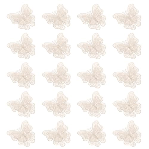 DOITOOL 20 Stück Organza Stickerei Aufnäher Dekorative Patches für Diy Bekleidung Applikationen für Taschen und Schuhe zum Aufbügeln oder Aufnähen Doppellagig Beige von DOITOOL