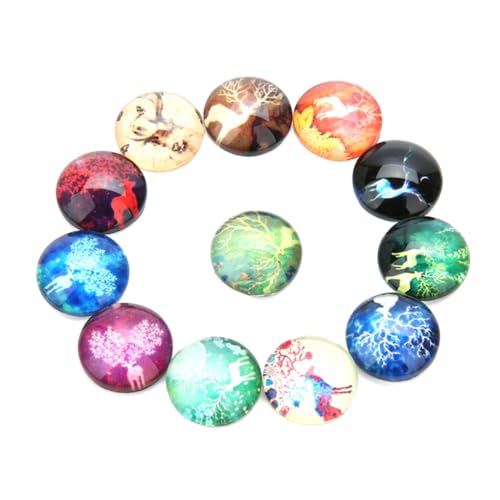 DOITOOL 20 Stück Runde Cabochon Patches mit Elch DIY Schmuck Material für Ohrringe Uhren und Bastelprojekte Gemischte Farben Flacher Rücken Langlebig und Vielseitig Einsetzbar von DOITOOL