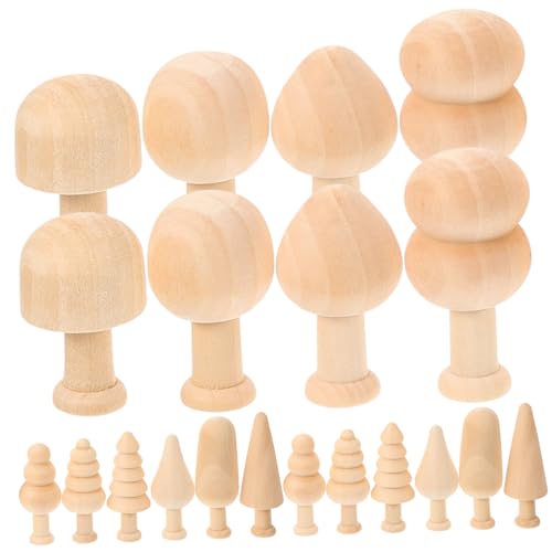 DOITOOL 20 Stück Teiliges DIY Holzbäume Unbehandelte Mini Holzfiguren zum Bemalen Glatte Kanten Robustes Naturholz für Bastelprojekte und Wohnraumdekoration von DOITOOL