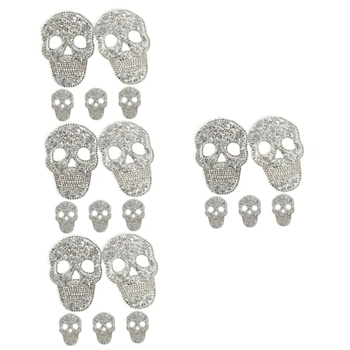 DOITOOL 20 Stück Teiliges Strass Schädel Patches zum Aufbügeln Mehrfunktionale Bestickte Aufnäher für Kleidung Taschen Hüte und Schuhe DIY Dekoration und Reparatur Silberfarbene Glitzer von DOITOOL