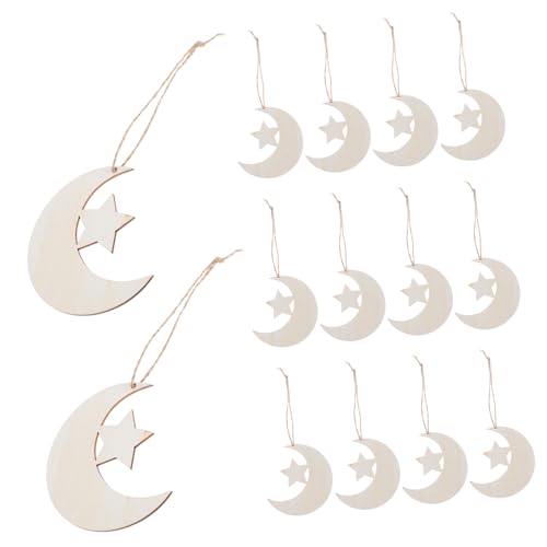 DOITOOL 20 Stück Unlackierte Mond und Sternformen für Diy Blanke Holzteile für Bastelprojekte Dekorationen mit Schnur für Shower und Festlichkeiten von DOITOOL