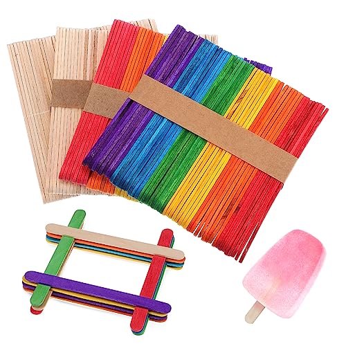 DOITOOL 200 Stück Bunte Holz Eisstäbchen Diy Holzstäbchen für Bastelprojekte Lutscher und Eiscreme für Kreative Bastelarbeiten und Unterricht von DOITOOL