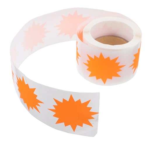 DOITOOL 200 Stück Fluoreszierende Burst Papieraufkleber für Garagenverkauf Vielseitige Etiketten für Einzelhandel Orangefarben für Preisauszeichnungen und Dekorationen von DOITOOL