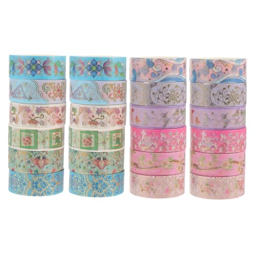 DOITOOL 24 Rollen Heißpräge-Washi-Tape DIY-Klebebänder papierklebebänder selber machen Sammelalbum Schrott Weiß Kunst Journaling-Zubehör Blumenbänder Handkontoaufkleber Flüsterpapier von DOITOOL