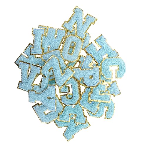 DOITOOL 26 Stück Teiliges Set Goldumrandeter Bestickter Bügelflicken Buchstaben Design Vielseitig Einsetzbar zum Reparieren und Dekorieren von Kleidung Hautfreundlich Langlebig für DIY von DOITOOL