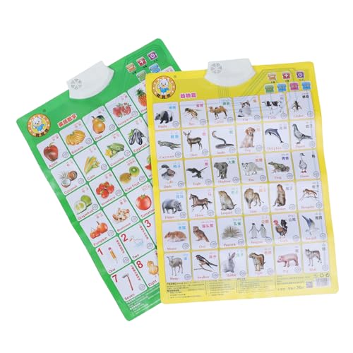 DOITOOL 2Stücke Interaktive Audioplakat für Kleinkinder Pädagogische Lernposter mit Tieren und Gemüse Hochauflösende Bilder Sicherer Batteriedeckel für Vorschule von DOITOOL