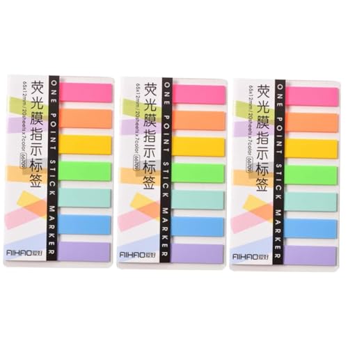 DOITOOL 3 Packungen Neon Haftnotizen Tabs Selbstklebend Farben Je Fluoreszierende Klebezettel zum Markieren Beschriften für Bücher Dokumente Büro Schule von DOITOOL