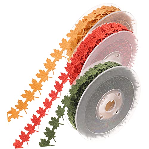 DOITOOL 3 Rollen Dekorative Ahornblatt Dekobänder Yards Farbenfrohes Herbst Geschenkband in Orange Grün und Gold Vielseitig Zuschneidbar für DIY Geschenkverpackungen und Festdekorationen von DOITOOL