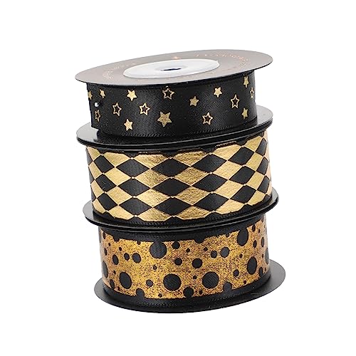 DOITOOL 3 Rollen Geschenkband für Blumenverpackung Hochwertiges Schwarzes und Goldenes Polyester Ribbon für DIY Projekte Geburtstagsfeiern und Hochzeiten von DOITOOL