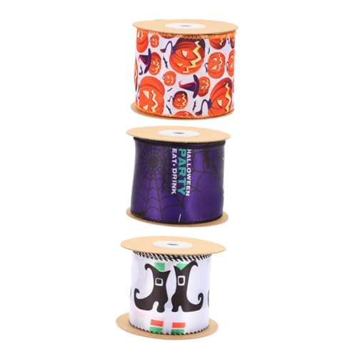 DOITOOL 3 Rollen Halloween-Gurtband verdrahtet Halloween-Chiffonband Sackleinenband halloween dekoration halloween-dekoration Halloween-Party-Ornament Bänder zur Schleifenherstellung Eisen von DOITOOL