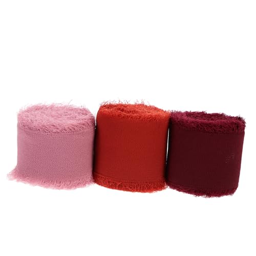 DOITOOL 3 Rollen Handgerissene Fransenbänder in Purpurrot und Weinrot Chiffonartige und Tortendekorationsbänder mit Ausgefransten Kanten für Hochzeitssträuße und Kreative DIY Verpackungen von DOITOOL