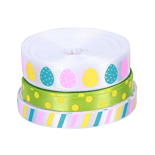 DOITOOL 3 Rollen Osterribbons Geschenkband Yards Vielseitiges Dekoband für Geschenkverpackung Frühlingsfest DIY Partydeko Geeignet für Osterfeiern und Bastelarbeiten von DOITOOL