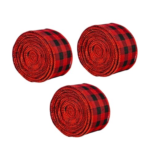 DOITOOL 3 Rollen Rot Schwarz Karierte Geschenkband Weihnachtsdekoration Diy Schleifenbänder für Festlichkeiten pro Rolle Wiederverwendbar für Boxen Kuchen und Partys von DOITOOL