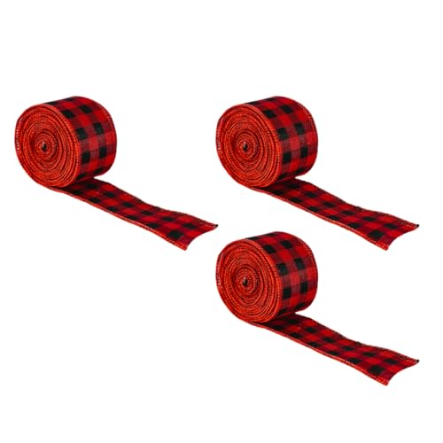 DOITOOL 3 Rollen Rot Schwarz Karierte Geschenkband für Weihnachtsdekoration Diy Basteln pro Rolle Hochwertiges für Blumenarrangements und Festlichkeiten von DOITOOL