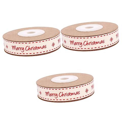DOITOOL 3 Rollen Weihnachts Baumwoll Geschenkband Bedrucktes Schleifenband Festliches Geschenkverpackungsband Stoffband für Basteln und Bekleidungsrand Weihnachtsdeko von DOITOOL