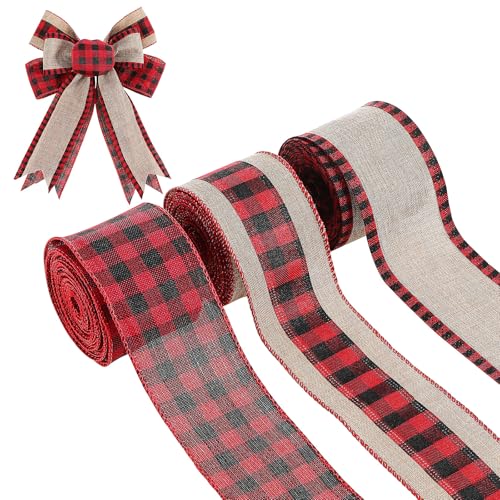 DOITOOL 3 Rollen Weihnachts-Sackleinenband, 4,5 m je 4,5 m, Büffelkariert, dekoratives Gurtband zum Basteln und Verpacken von Geschenken von DOITOOL