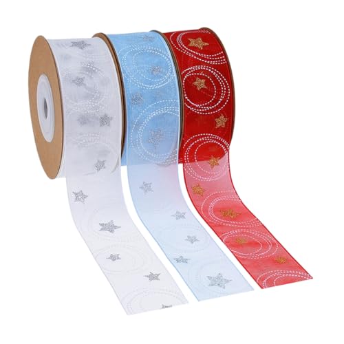 DOITOOL 3 Rollen Weihnachtsband mit Stern Kreis-motiv Geschenkverpackungsband für Festliche Geschenkverpackung Partydeko DIY Bastelbedarf in Weiß Blau und Rot DOITOOL 3 Rollen Weihnachtsband mit Stern Kreis-motiv Geschenkverpackungsband für Festliche Geschenkverpackung Partydeko DIY Bastelbedarf in Weiß Blau und Rot von DOITOOL
