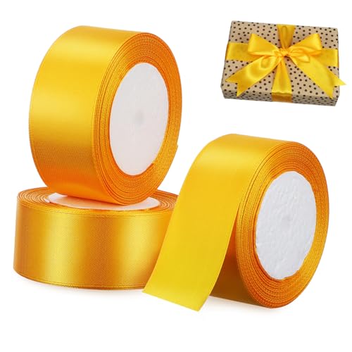 DOITOOL 3 Rollen verpackung Band Tür doppeltes Satinband weihnachtsband für handwerk Seide Krawattenband packing tape paketband Geschenkband Bänder für Handwerk Polyester Yellow DOITOOL 3 Rollen verpackung Band Tür doppeltes Satinband weihnachtsband für handwerk Seide Krawattenband packing tape paketband Geschenkband Bänder für Handwerk Polyester Yellow von DOITOOL