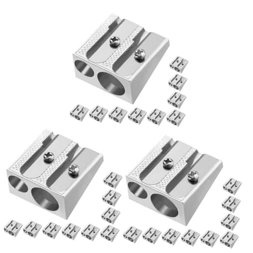 DOITOOL 3 Sätze Bleistiftspitzer Doppel -loch -bleistiftschärfer Mechanischer Bleistift Erwachsene Zeichnung Mini -bleistiftschärfer Anspitzer Kunst Aluminiumlegierung Silber 10 Stück * 3 von DOITOOL