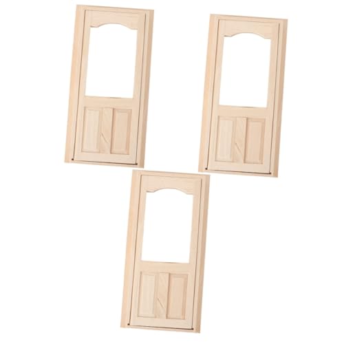 DOITOOL 3 Sätze Puppenhaus Massivholztür Mini winzig Häuser Türverzierung aus Holz holztür Holztürmodell Handwerk aus holztüren hölzern Khaki von DOITOOL
