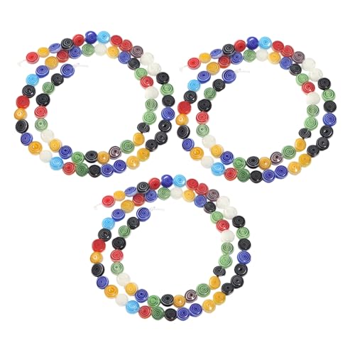 DOITOOL 3 Saiten Flache Runde Glasperlen mit Geradem Millefiori Bastelperlen für DIY Schmuckherstellung Armband Zubehör Bunte Handgefertigte Kreative Perlen von DOITOOL