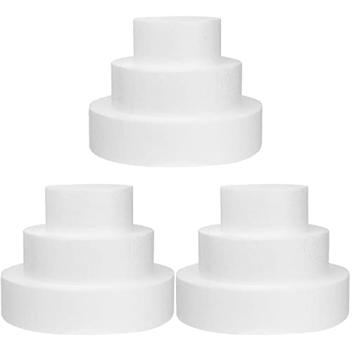 DOITOOL 3 Set Round Foam Cake Dummy Set 3 Stufen Mini- Kuchen- Dummy- Kuchen für DIY Display Kunsthandwerk (Durchmesser 10 cm/ 15 cm/ 20 cm; Höhe 5 cm) von DOITOOL