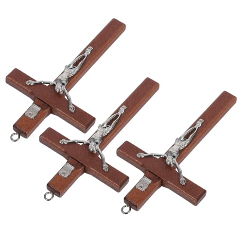 DOITOOL 3 Stück Holz Kreuz Anhänger Jesus Kruzifix Dekoration für Christliche Glaubensprojekte DIY Schmuck und Festliche Anlässe für Geburtstage Weihnachten und Taufen von DOITOOL
