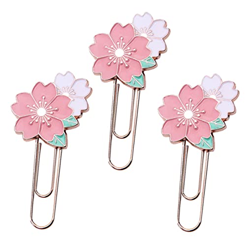 DOITOOL 3 Stück Teiliges Kreatives Metall Lesezeichen mit Kirschblüten Design Dekorative Büroklammern für Schule Büro und Alltag für Notizen Kalender und Scrapbooking von DOITOOL