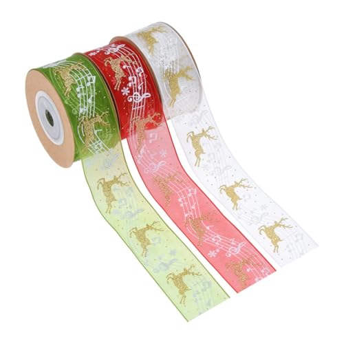 DOITOOL 3 Stück Teiliges Weihnachtsband mit Noten und Hirschmuster pro Dekoratives Geschenkband für Geschenkverpackung DIY Haaraccessoires Bastelarbeiten und Weihnachtsdeko in Weiß Rot und von DOITOOL
