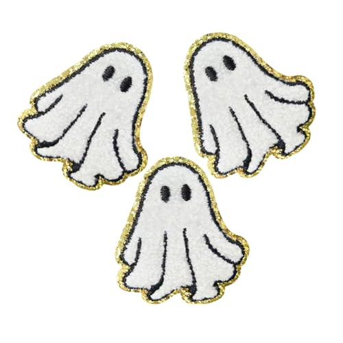 DOITOOL 3 Stück Weiße Halloween Geister Bügelpatches Bestickte Applikationen mit Strapazierfähiger Stickerei Waschbeständig Vielseitig für Kleidung Hüte Jeans und DIY Modegestaltung von DOITOOL