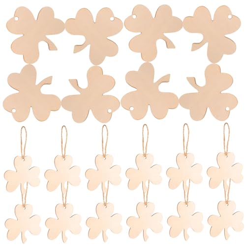 DOITOOL 30 Stück Anhänger aus Holz Laub ausgeschnitten Ornamente hängend Stichworte Halloween unvollendete Holzausschnitte unfertige Holzscheibe Holzkleechips handbemalte Kleeblätter Khaki von DOITOOL