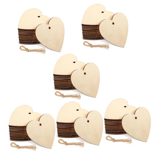 DOITOOL 300 Stck. Holzherzen Unbehandelt mit Seil Diy Holzrohlinge für Basteln Hochzeit Fensterdeko und Gartendeko Herzförmige Holzanhänger zum Bemalen und Dekorieren von DOITOOL