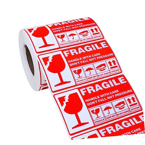 DOITOOL 300 Stück Zerbrechliche Warnschilder Zerbrechliche Aufkleber mit Vorsichtswarnung Gepäck handhaben Aufkleber Beschriftungen für Papieraufkleber Versandetikett rot von DOITOOL