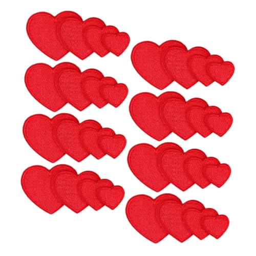 DOITOOL 32 Stück Teiliges Rote Herz Bestickte Aufnäher zum Aufnähen für Kleidung Rucksäcke Hüte Jeans DIY Applikationen zum Gestalten und Verschönern von Jacken und Taschen von DOITOOL
