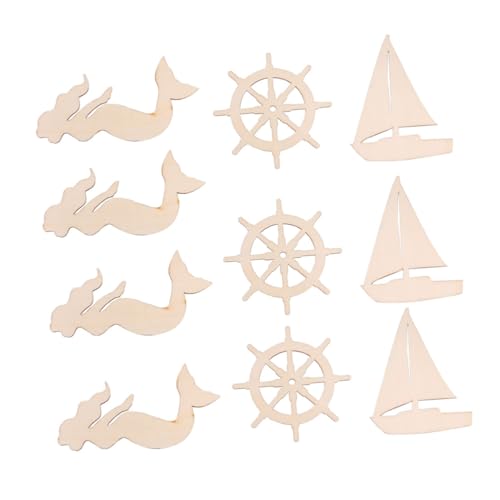 DOITOOL 36 Stk. Teiliges Unvollendeter Holz Ausschnitte in Form von Schiffsrädern Segelbooten und Meerjungfrauen Naturbelassene DIY Holzfiguren zum Bemalen Kinderfreundliche Basteldeko für von DOITOOL