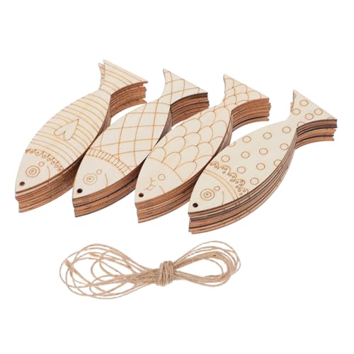 DOITOOL 36 Stück Unlackierte Fischförmige Dekorationen mit Löchern und Hanfseilen für Diy Bastelprojekte für Shower Hochzeiten Geburtstage und Partys von DOITOOL