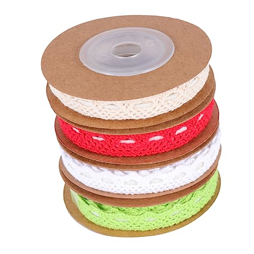 DOITOOL 4 Rolle 2 Kleber-rücken-spitzenband Bänder Zum Verpacken Spitzenbänder Zum Basteln Baumwollband Stoff Nähdekorationen Sackleinenspitzenband Spitzenbänder Basteln Schleife Baumwolle von DOITOOL