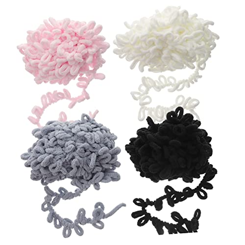 DOITOOL 4 Rollen Dickes Diy Strickgarn aus Weiches Hautfreundliches Garn für Handgestrickte Decken Schals Puppen Geeignet zum Häkeln und Basteln Milchweiß Rosa Schwarz von DOITOOL