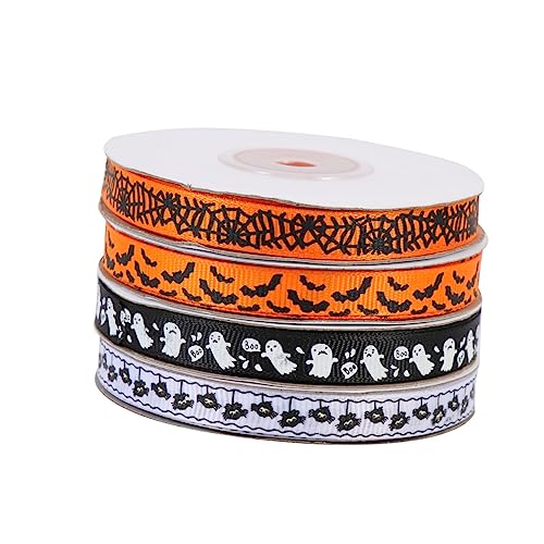 DOITOOL 4 Rollen Halloween Dekorationsbänder DIY Geschenkbänder mit Orange Orange Fledermaus Schwarz Geist Weiß Monster Yards pro Rolle für Bastelarbeiten von DOITOOL