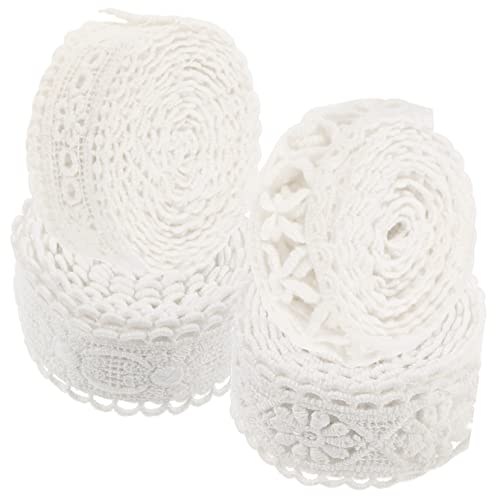 DOITOOL 4 Rollen Teiliges Diy Spitzenband Weiße Spitzenborten Dekorative Baumwollspitze Vielseitig für Kleidung Vorhänge Tischdecken Handarbeit Feine Textur Einfach zu Schneiden von DOITOOL