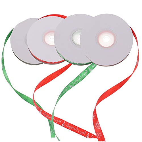 DOITOOL 4 Rollen Teiliges Geschenkband Weihnachten Rotes und Grünes Geschenkband mit Schneeflocken und Weihnachtsbaum Umweltfreundliches Bedrucktes Dekoband für Festliche von DOITOOL