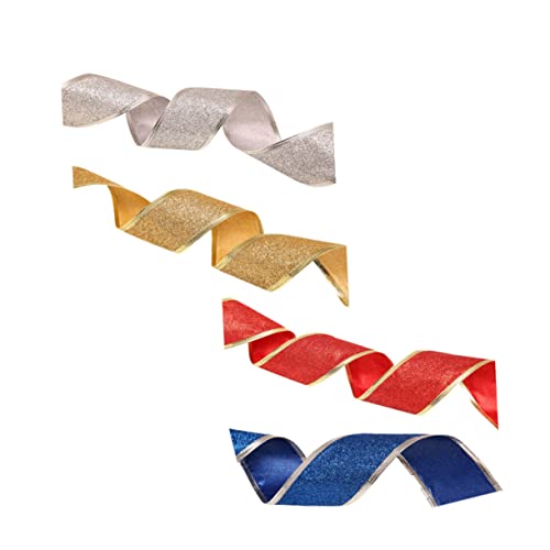 DOITOOL 4 Rollen Weihnachtsdeko Geschenkband mit Glitter Geripptes PVC Satinband für Geschenkverpackung Schleifenherstellung und Partydekoration Wiederverwendbar Gemischt von DOITOOL